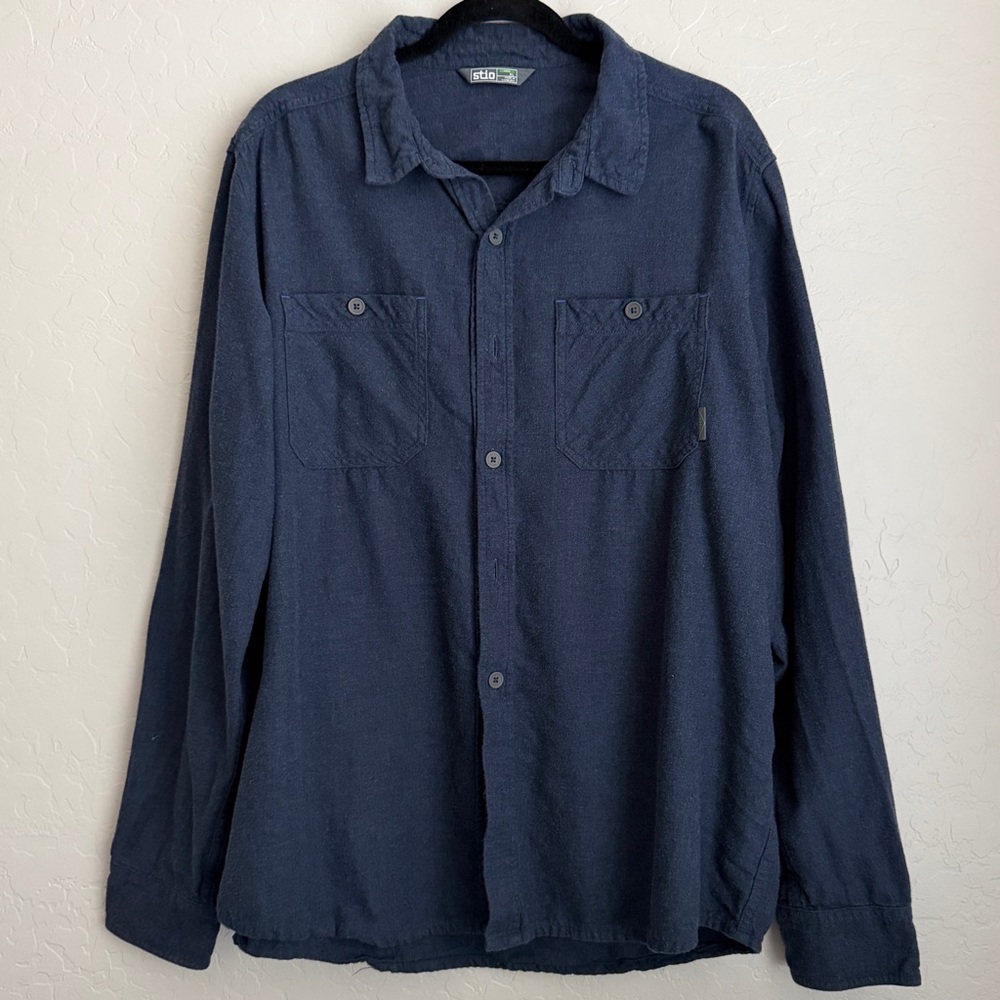 Stio Men's 100% Organic Cotton Long Sleeve Button Up Shirt‎ Navy XL Style#200082